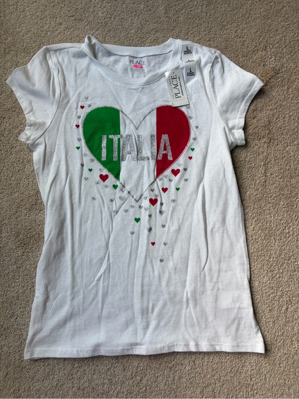The Children's Place White Tee with Green & Red Italia Heart